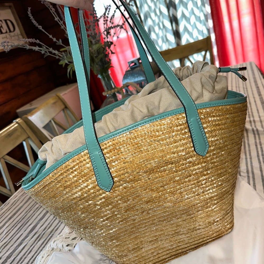 Michael Kors Tan and Green Tote Bag with Leather Trim - Picture 9 of 9